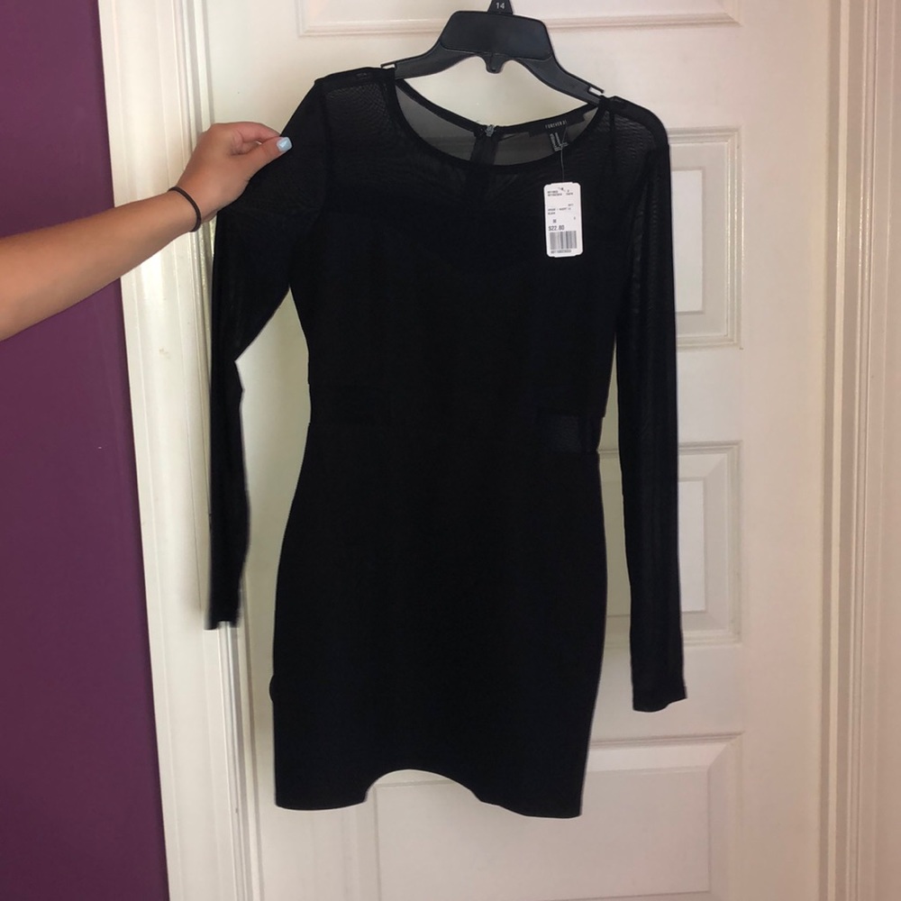 Forever 21 Black Long-sleeve Dress w/ Mesh Sleeves